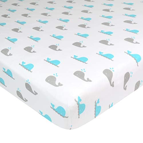 American Baby Company 100% Natural Cotton Fitted Mini Crib Sheet 38" x 24" - Soft & Breathable Small Nesting Portable Crib Sheet, Fits Pack N Play Mattresses, Aqua Whale, for Boys & Girls