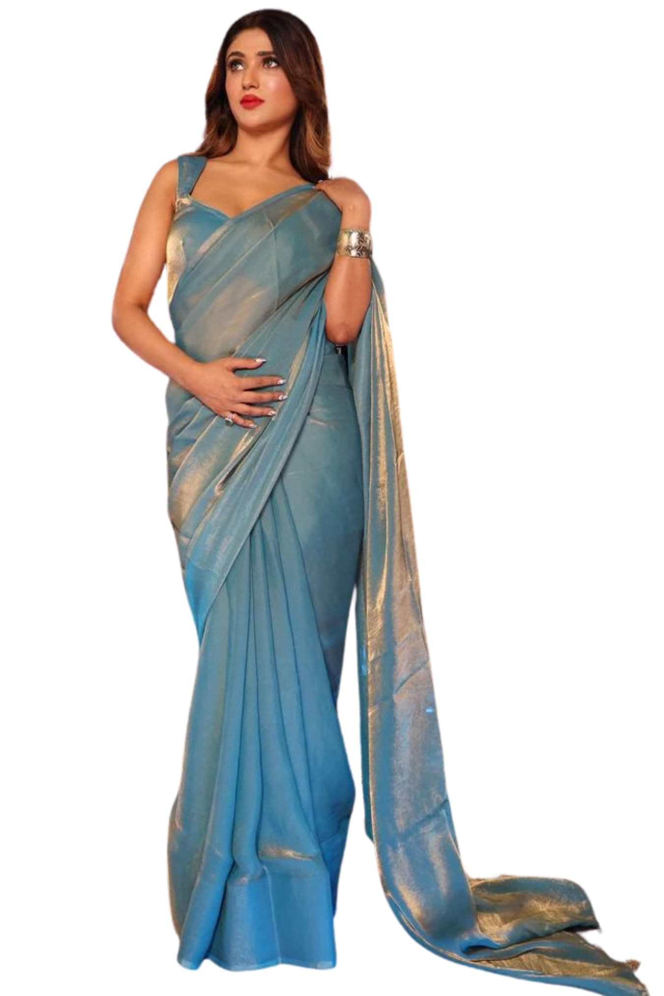 SGF11 Women's Pure Tissue Teby Silk Sarees With Blouse Piece(Rama Blue)