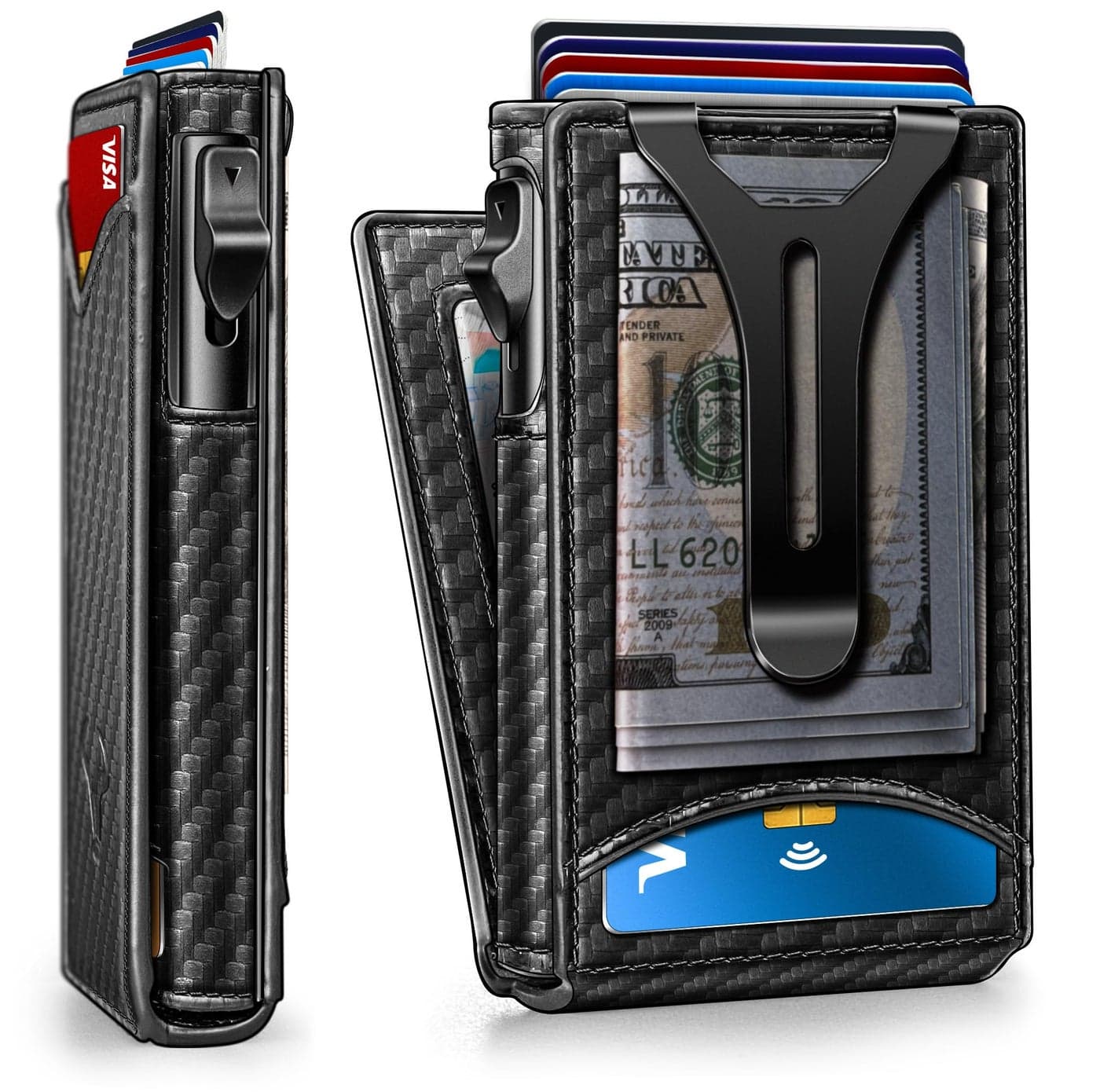 BULLIANT Men Wallet,Money Clip Wallet Slim For Gift Men 9Cards-Metal Credit Card Case in Magnetic Leather Flip