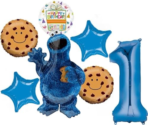 Sesame Street Cookie Monster 1st Birthday Party Supplies Balloon Bouquet Decorations