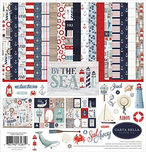 Carta Bella Paper Company By The Sea Collection Kit paper red blue navy teal cream 12x12Inch