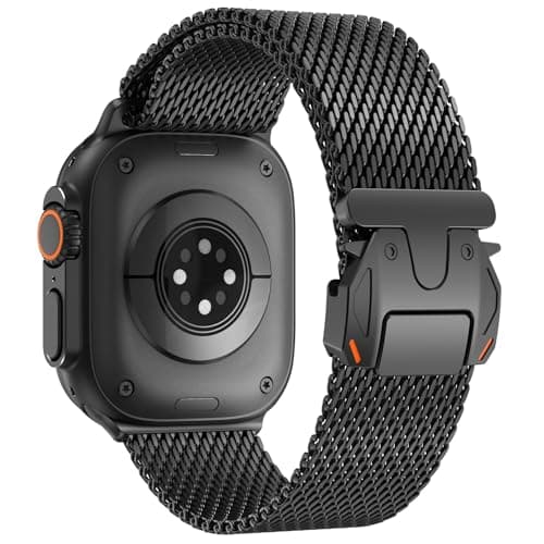 WINGLE Milanese Loop for Apple Watch Band Ultra 321 Band Ultra 49mm Series 11 10 46mm 45mm 44mm SE 321 9 8 7 6 5 4 3 Men WomenParachuteStyle Buckle Stainless Steel Mesh Metal iWatch Bands Black
