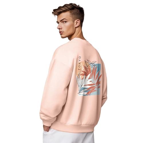 NOBERO Men's Polycotton Crew Neck Oversized Fit Sweatshirt (1M-TWRS-C0757-CO_Pink Clay_3XL)