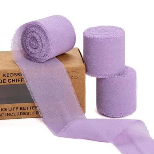 KEOSREE Purple Lavender Handmade Chiffon Ribbon15 x21Yd7YardsX3Rolls