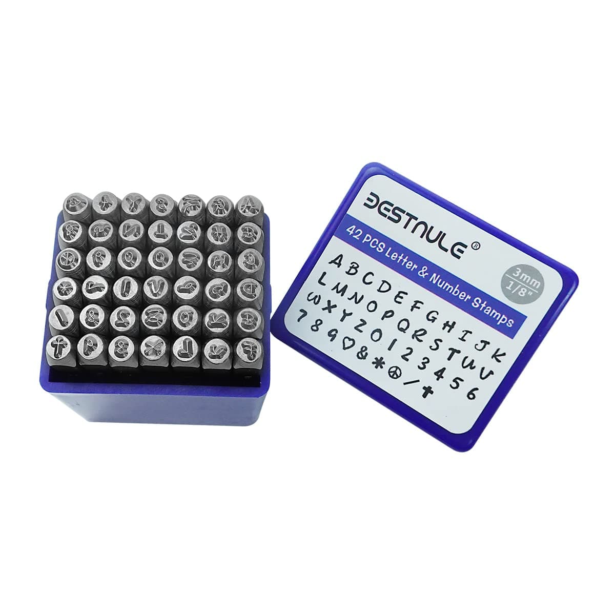 BESTNULE 42PCS Metal Stamping Kit Number and Letter Stamp Set AZ 09 andLove Symbol Industrial Grade Hardened Carbon Steel Perfect for Imprinting Metal WoodLeather 18 3MM