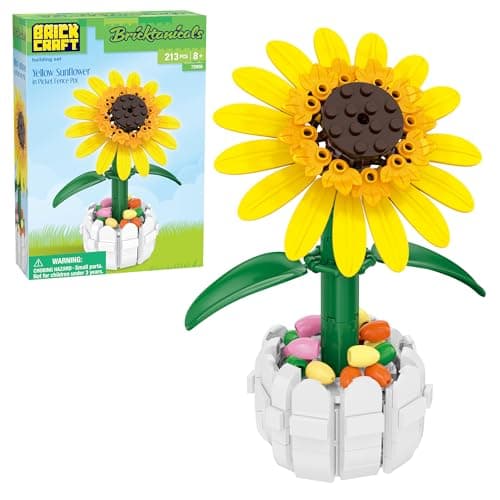 Brickcraft Bricktanicals Yellow Sunflower in Picket Fence Pot Brick Building Set 213 Piece Botanical Flower Model Ages 8 Plus Collectible Build and Display Set Spring Gift for Kids and Adults