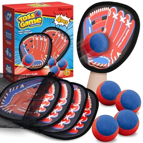 4 Packs Catch Ball Game Set Baseball Training Glove Outdoor Toys Summer Beach Pool Yard Backyard Lawn Camping Sports Play Toy Games for Toddlers Kids Teens Adults Family Game Fun Ideal Gifts