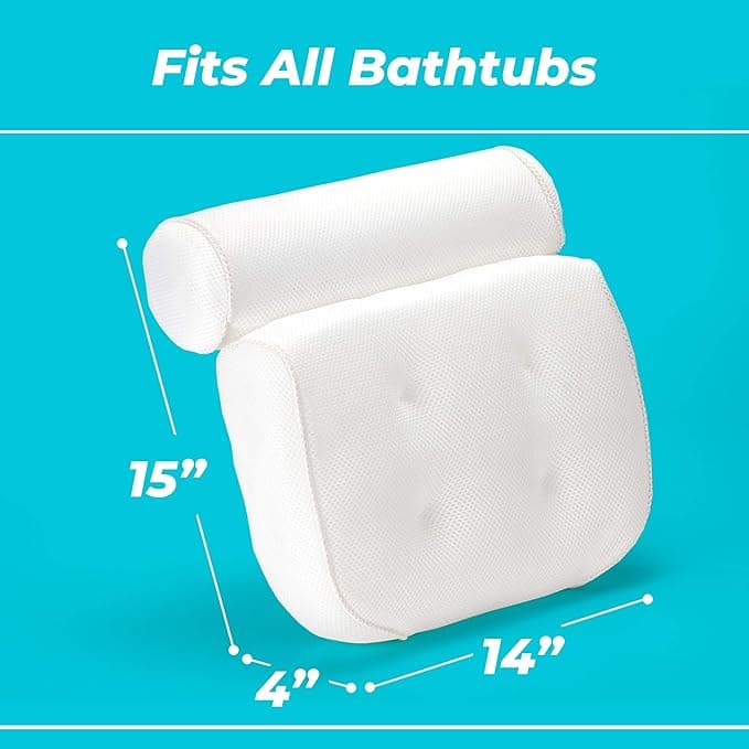 BASIC CONCEPTS Bathtub Pillow for Neck and Back Support with Drying Hook bathtub pillow Machine Headrest for Soaking Straight Back Tubs Bath Accessories machine washable 6 suction cups