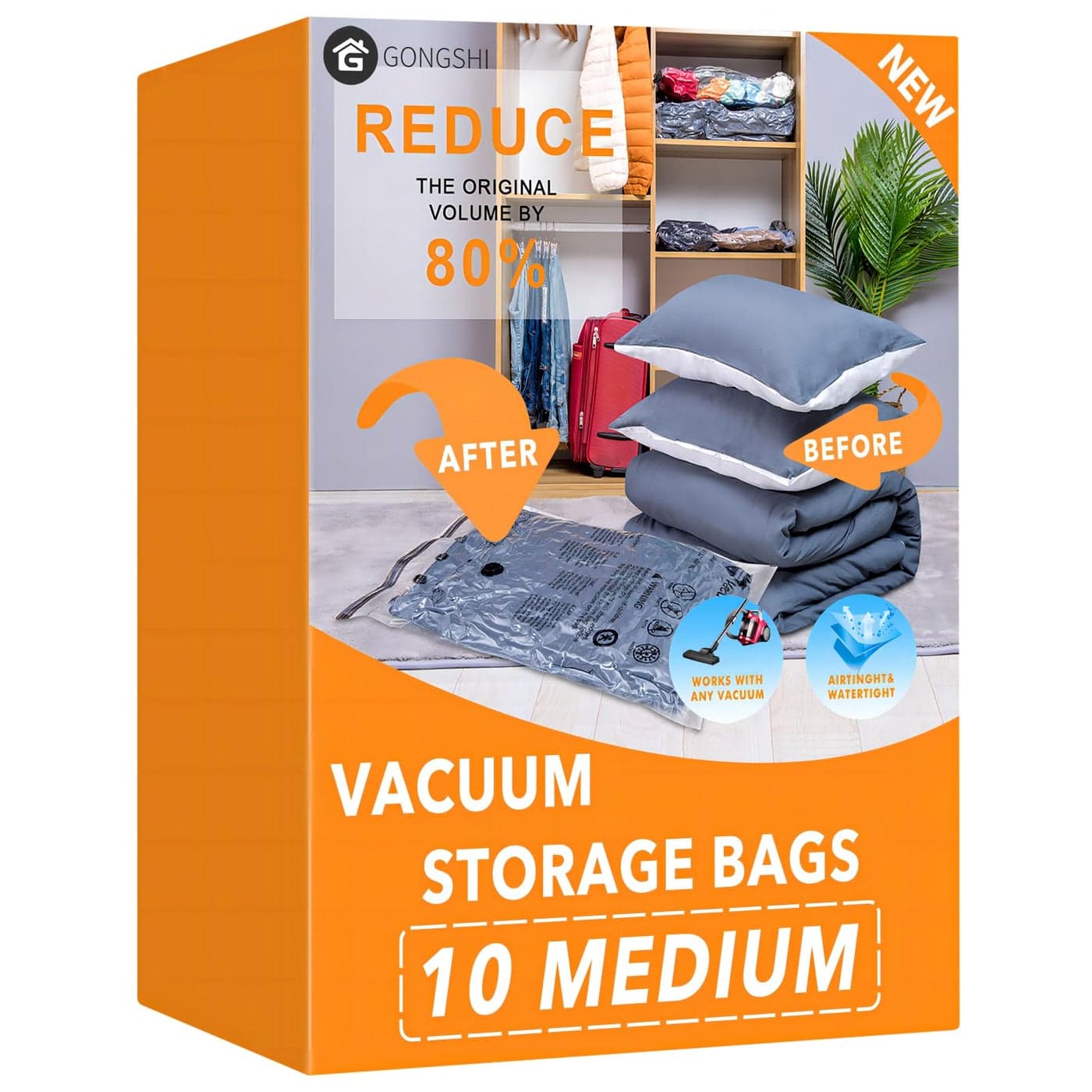 10 Medium Vacuum Storage Bags Space Saver Sealer Compression Bags for Blankets Comforters Pillows Clothes Storage