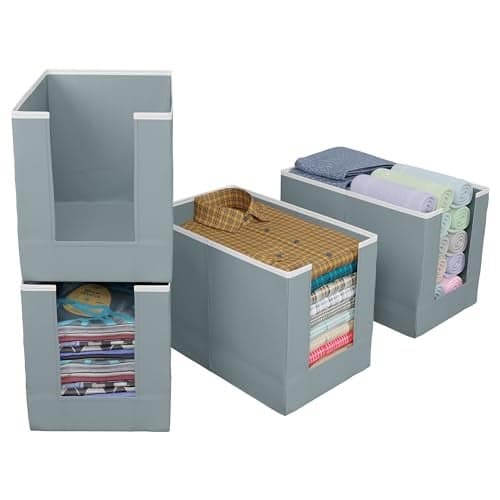 Kuber Industries Non-Woven Shirt Stacker/Clothes Organizer|Solid Color & Foldable Non Woven Material|Closet & Wardrobe Organizer|Size 40 x 20 x 25 Cm, Pack of 4 (Grey)