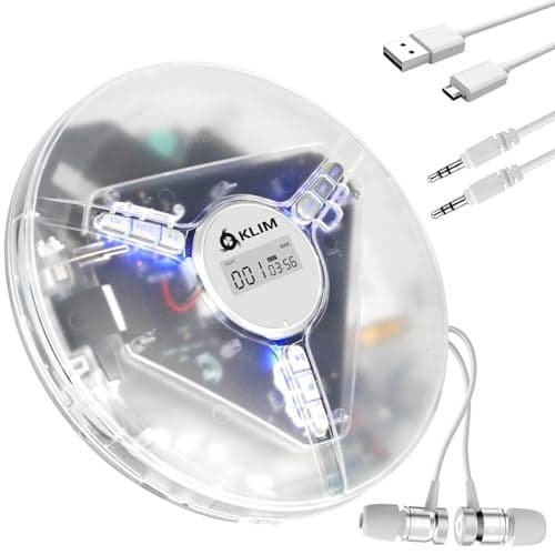 KLIM Discman Portable Player with Headphones Builtin Battery New Compact CD Player for Home and Car Compatible with SD Card CDR CDRW MP3 WMA 5 EQ Effects Clear White