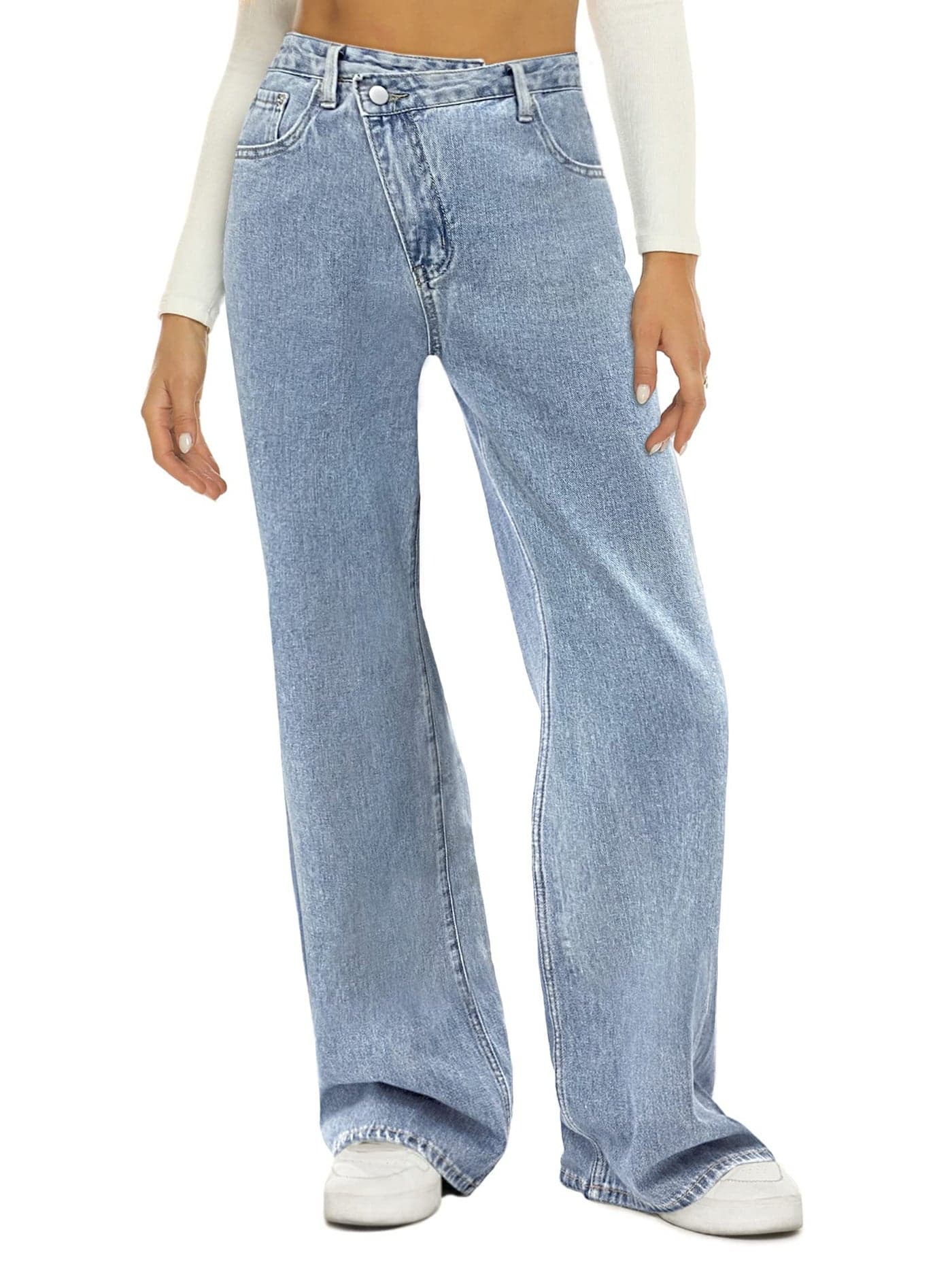 HDLTE Womens Wide Leg Criss Cross High Waist Baggy Jeans Loose Boyfriend Denim Pants Y2K 90s Wide Legged Jeans