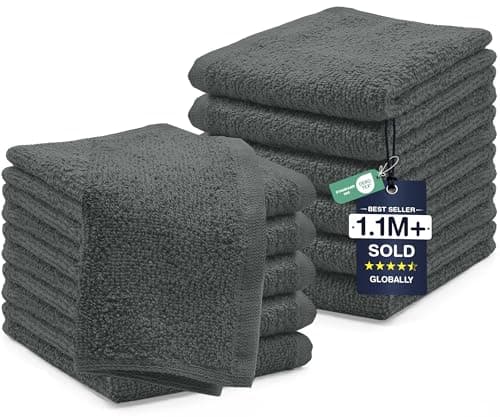 DAN RIVER 12 Pack Wash Cloths for Showering 12x12 100 Cotton Washcloths Premium Quality Flannel Face Cloths for Bathroom Highly Absorbent and Soft Feel Wash Clothes Grey