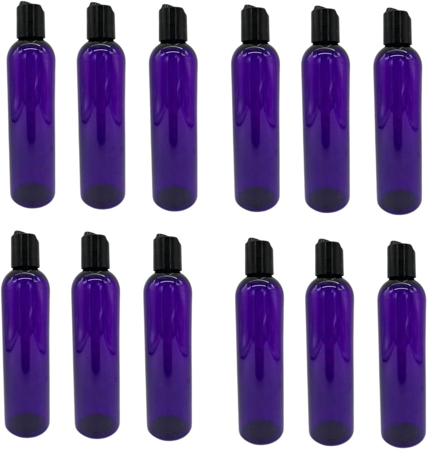 Natural Farms 8 oz Purple Cosmo Plastic Bottles -12 Pack Empty Bottle Refillable - BPA Free - Essential Oils - Aromatherapy | Black Press Down Disc Cap - Made in the USA