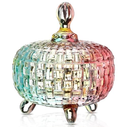DoubleFill 26 oz Large Glass Candy Dish with Lids Crystal Candy Jar with Lid Halloween Decorative Covered Glass Jar Jewelry Box Wedding Buffet Biscuit Containers for Snacks(Bright,Medium)