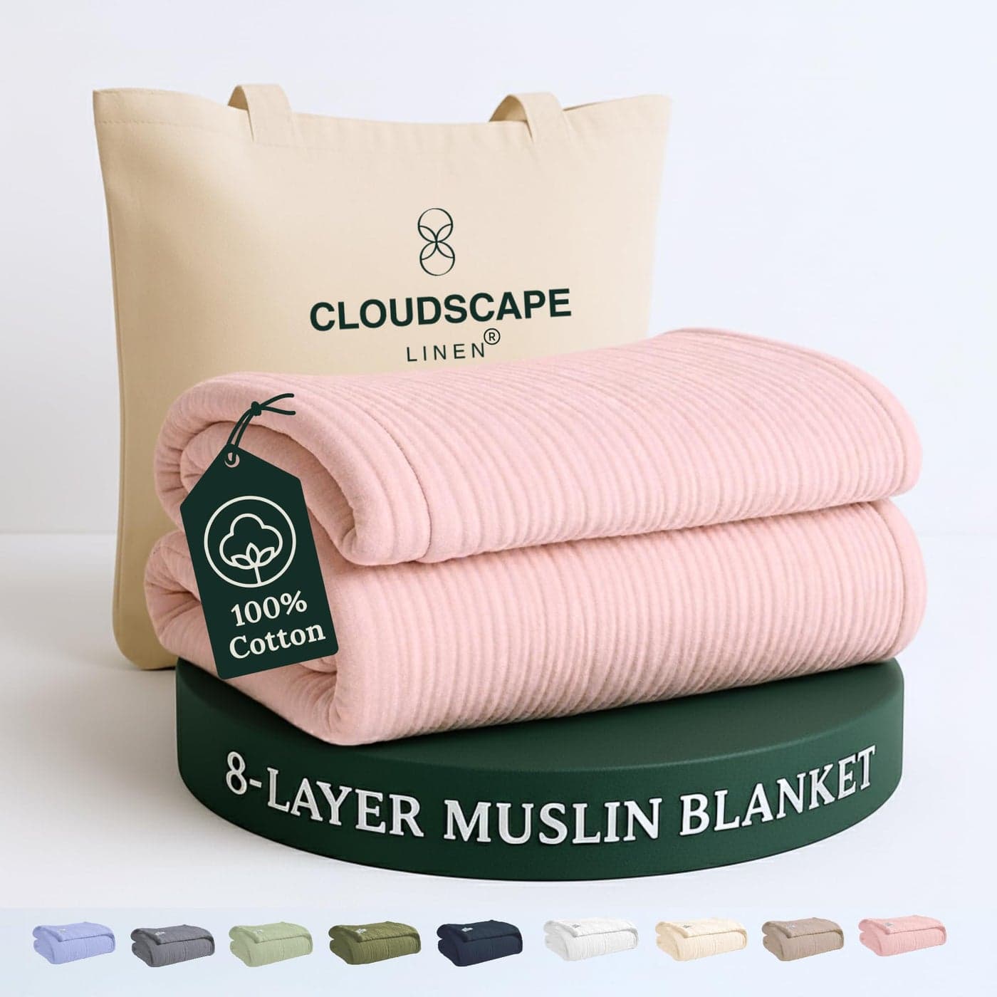 Cloud Scape Linen 8Layer Muslin Blanket King Size for Adult 100 Cotton Breathable and Soft Perfect Winter Cozy Blanket Fits up to California King Bed 92x108 Seashell Pink