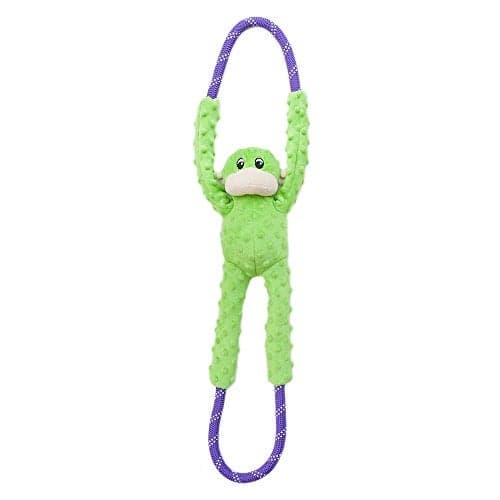 ZippyPaws RopeTugz - Durable Dog Pull Rope Toy, Interactive Tug of War for Large, Medium, & Small Dogs, Squeaky Pet Products to Keep Them Busy, Made with Heavy Duty Climbing Rope - Green Monkey