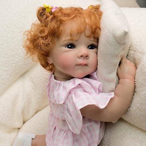 Anano Realistic Reborn Baby Dolls Bettie with Red Curly Hair 18 Inch Life Size Lifelike Newborn Dolls Real Life Babies Soft Cloth Body for Kids Ages 3