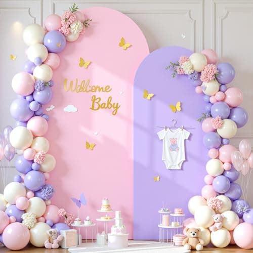 Pink Purple Arch Cover 2 Set-7.2 and 6ft Arch Backdrop Cover Spandex Fitted Baby Shower Arch Stand Covers for Girls Birthday Party Wedding Bridal Shower Banquet Photo Arch Covers Stretchy Backdrop