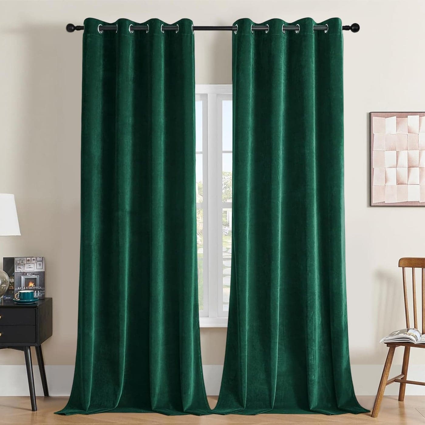 Joydeco Dark Green Velvet Curtains 84 Inches Length Grommet Curtains 2 Panels Thermal Insulated Privacy Room Darkening Window Drapes for Bedroom Living Room Home Theatre 52Wx84L