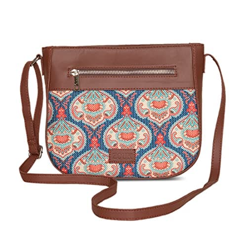 ZOUK Women's Handcrafted Kovil Blue U Shaped Sling Bag