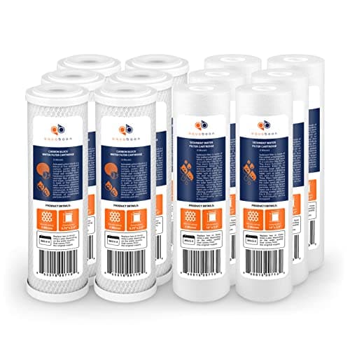 Aquaboon 5 Micron 10 x 2.5 House Water Filters Cartridges, Set of 12 | Sediment & Carbon Filter Replacements Compatible with WHKF-WHWC, P5, WHKF-GD05