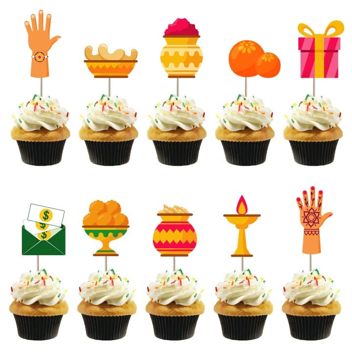 Festiko® 10 Pcs Happy Raksha Bandhan Cupcake Topper, Cake Decoration Supplies, Rakhi Celebration Supplies