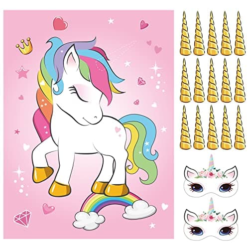 ASTARON Pin The Horn on The Unicorn Birthday Party Game with 30 Horns for Unicorn Party Supplies Favors Girls Rainbow Party Decorations Pin The Tail Game for Christmas