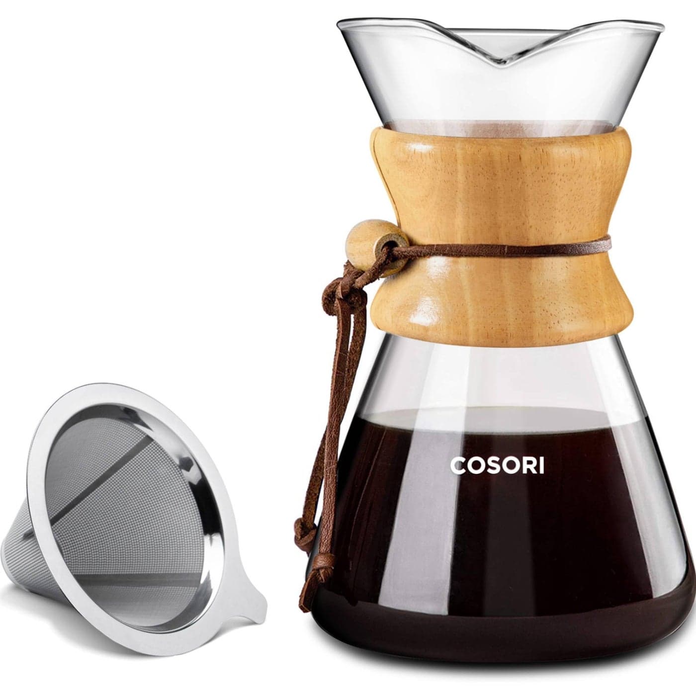 COSORI Pour Over Coffee Maker with Double Layer Stainless Steel Filter 8Cup 34oz Drip Coffee Maker Coffee Dripper Brewer High Heat Resistant Carafe also for Camping Hiking