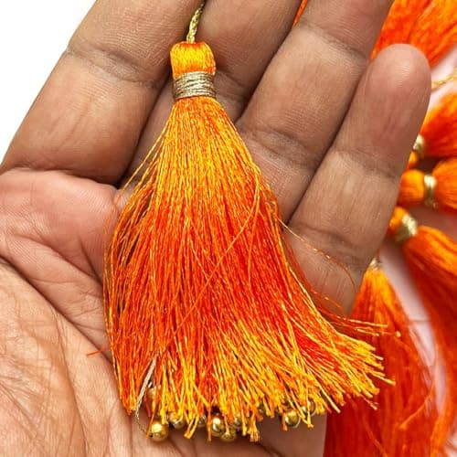 Adikala Pack of 10 Fancy Silk Tassels with Zari Bead Thread Latkan for Perfect Embellishments for Suit, Kurti, Gown, Saree, Blouse, Dupatta, Lehenga & Jewelry, DIY Art & Craft 10CM (Orange)