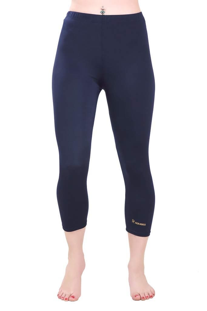 ROVARS Women Lycra Three Fourth Capri for Swimming (Navy Blue; S)