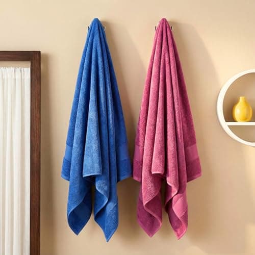 haus & kinder Bath Towel Pack of 2, Ultra Absorbent Bathing Towels, 100% Cotton Towels for Men, Women | Cobalt & Mulberry | 500 GSM, 70x140 cm