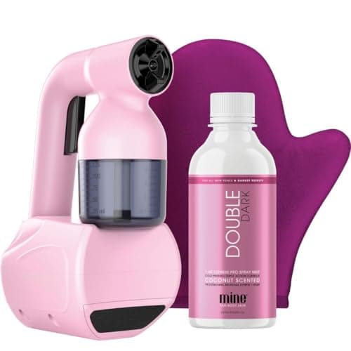MineTan Personal Spray Machine Pink At Home Spray Tan Kit Lightweight Handheld Portable Self Tanner 8oz Double Dark Pro Spray Mist Solution Works With All Sunless Tanning Solutions