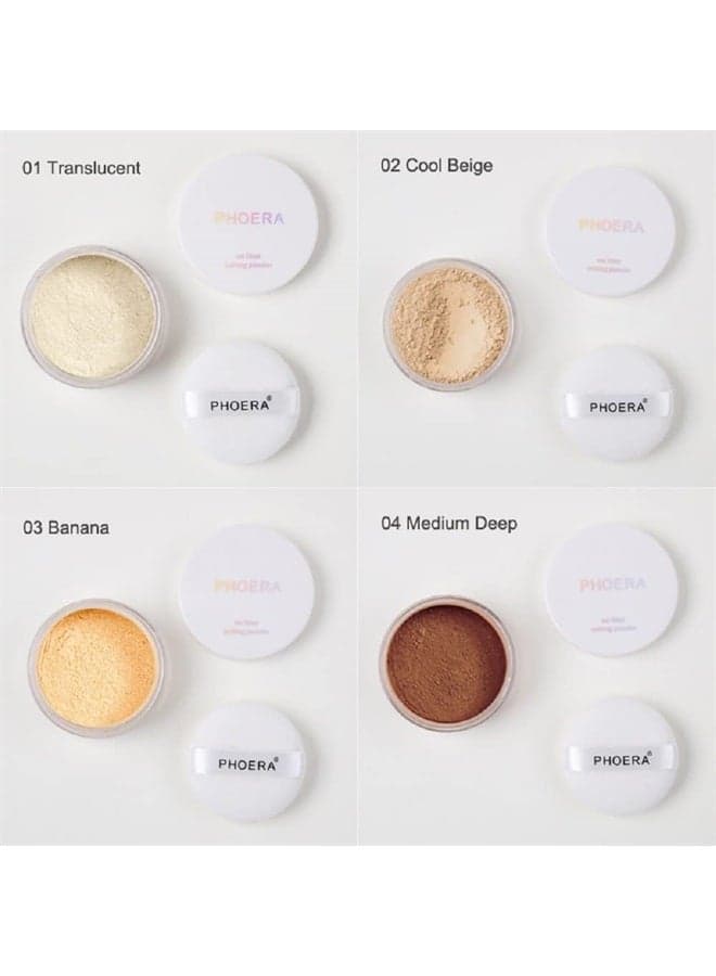 2 Pack PHOERA Setting Powder,Control Oil Brighten Skin Color Cover Blemish Whitening Face Setting Loose Powder,Helps Makeup Last Longer,Includes 2Pcs Velour Powder Puff (102 Cool Beige)