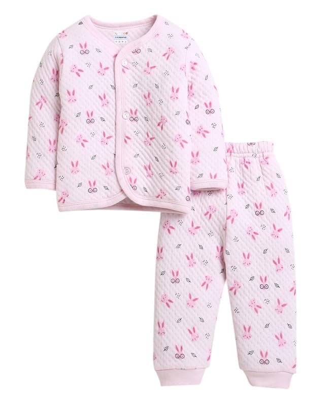 BUMZEE Pink Girls Full Sleeves Polyfill Winter Wear Set Age - 6-9 Months (Peb9813D-pnk)