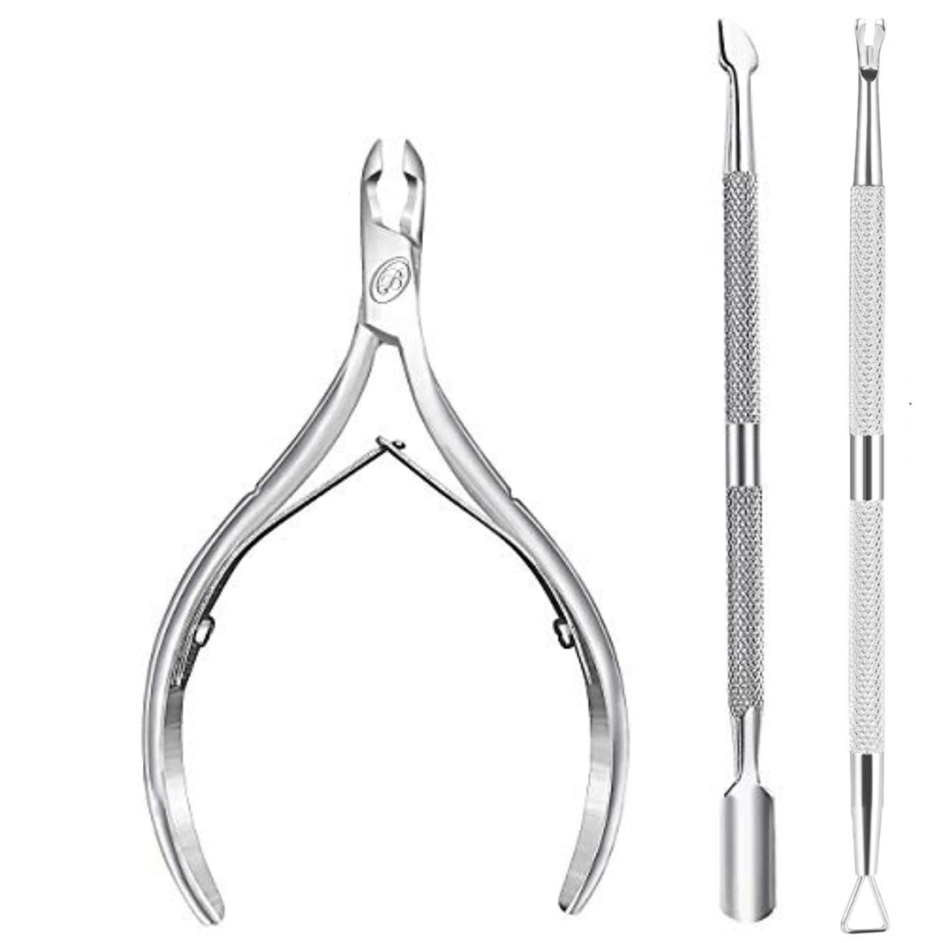 Cuticle Nipper with Cuticle Pusher Professional Grade Stainless Steel Cuticle Remover and Cutter Durable Manicure and Pedicure Tool Beauty Tool Perfect for Fingernails and Toenails Silver