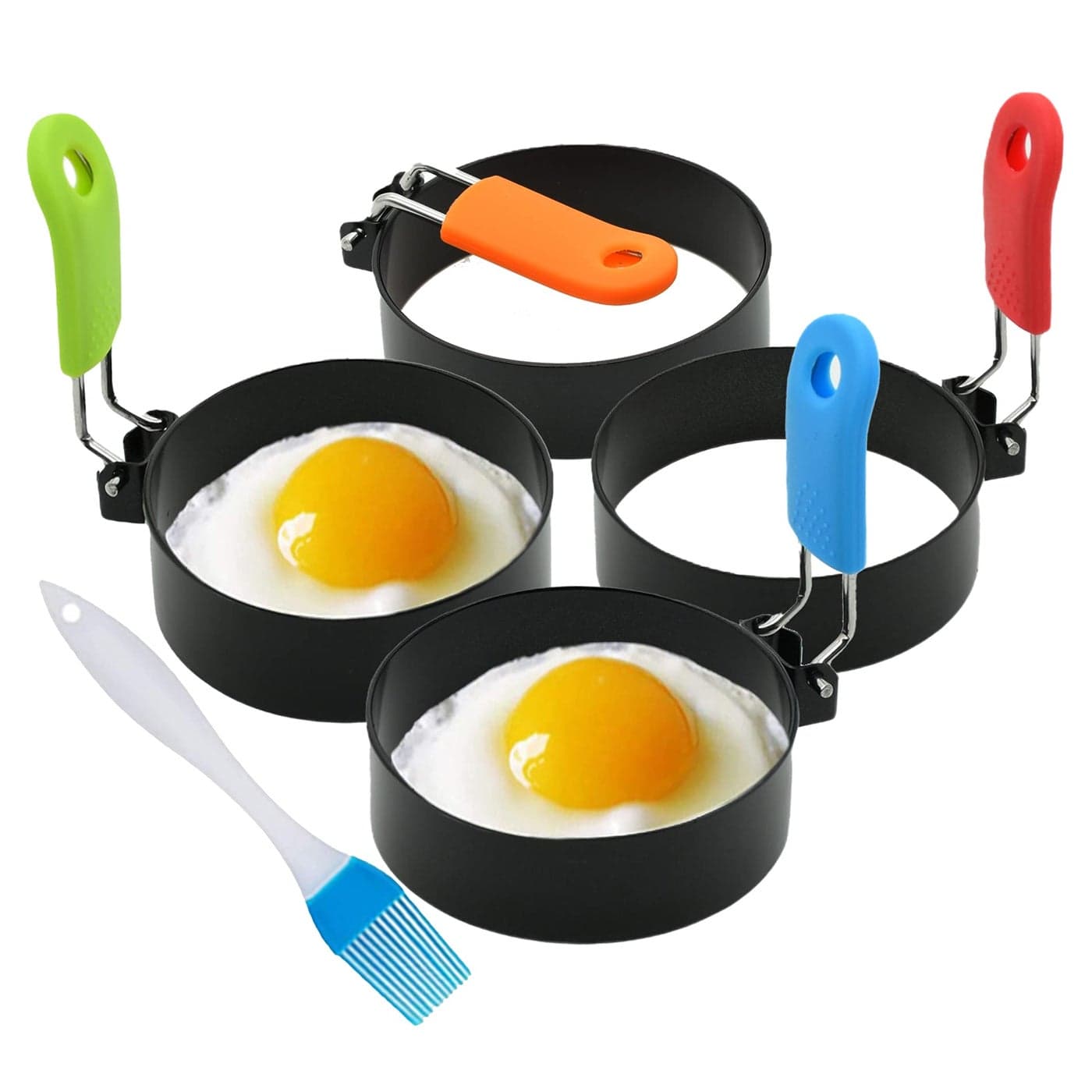 Borsun Set of 4 Egg Rings for Egg Muffins Round Egg Molds for Frying Pancake Deep Egg Ring Bread Shaper Mold for Shaping Cooking Eggs