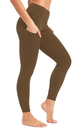 SP3LOPS Yoga Pants with Pockets for Women High Waisted Tummy Control Womens Buttery Soft Yoga Workout Leggings Running Pants Brown