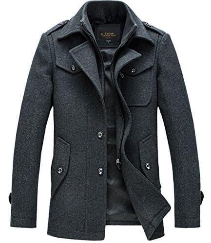 chouyatou Men's Stand Collar Wool-Blend Classic Pea Coat with Removable Inner Collar (XX-Large, H36-Gray)