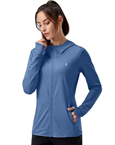 Soothfeel Women's UPF 50+ Sun Protection Hoodie Jacket Lightweight Long Sleeve Sun Shirt for Women with Pocket Hiking Outdoor Dark Blue M