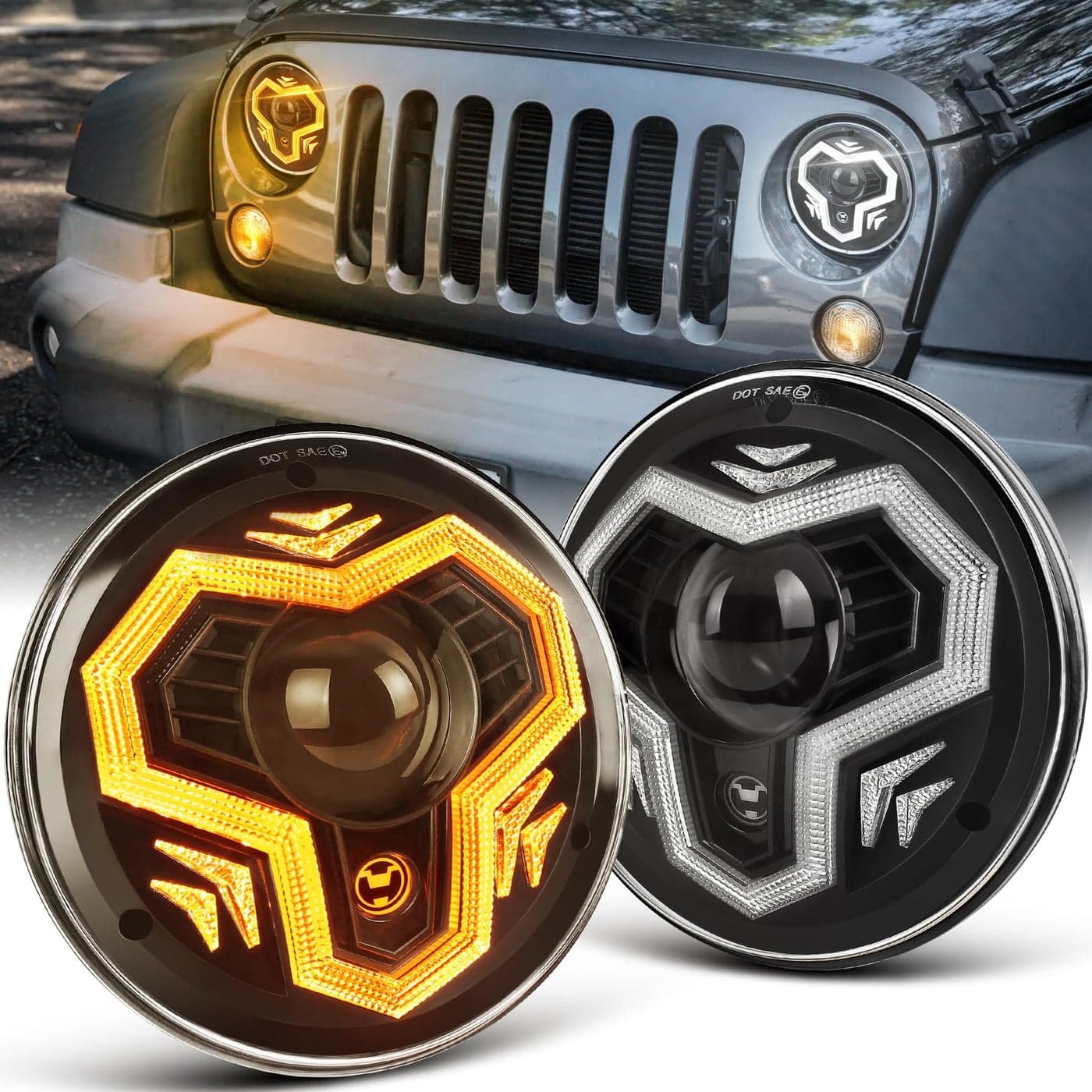 POVTOR 7 Inch LED Headlights 1000 Bright Antiglare H6024 Headlight Assemblies with DRL Turn Signal HiLo Beam Compatible with Jeep Wrangler JK JKU TJ LJ CJ Mazda Miata Chevy Ford Hummer H1 H2