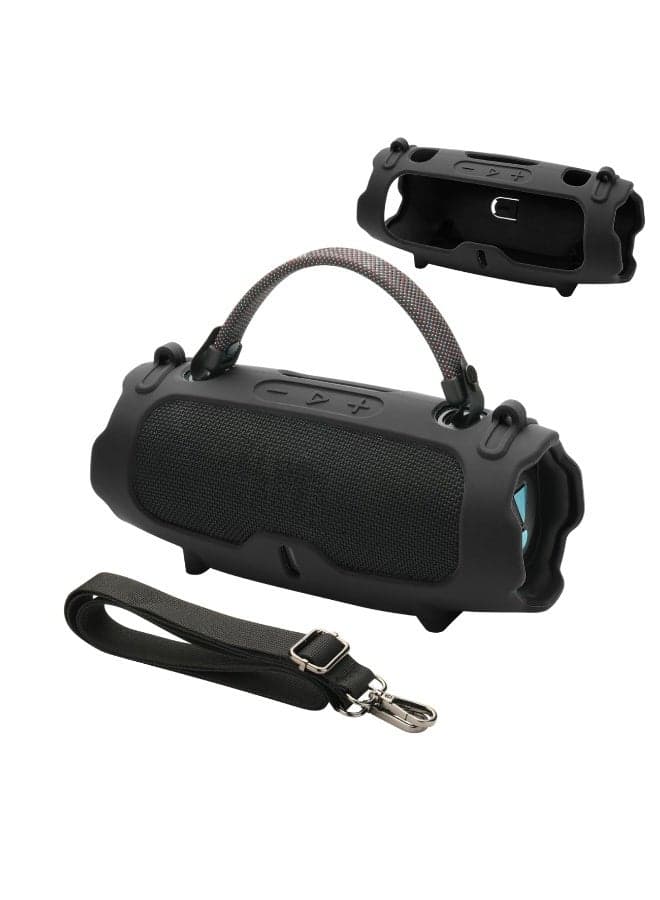 Silicone Case for JBL Charge 6 Portable Speaker, Travel Carrying Protective Cover with Adjustable Shoulder Strap Anti-Dust USB Port Cover for Charge 6 Speaker Accessory (Black)