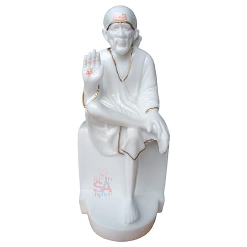S A GIFTS Marble Sirdi Sai Baba Idol Statue for Pooja Room and Home, Easy to Wash (12 Inch) (Blessing Hands Sai Baba)