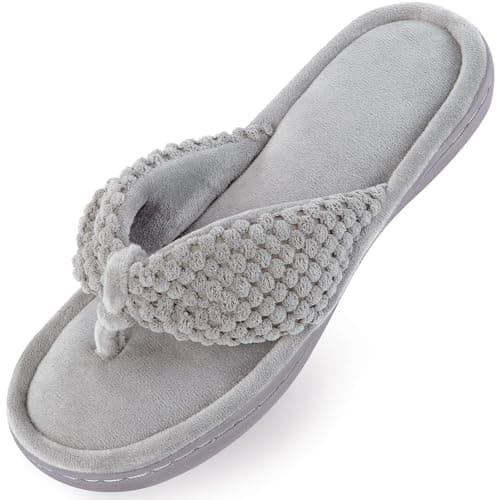Parlovable Women's Flip Flop Slippers Memory Foam Slip on Thong Slipper, Breathable Cozy Open Toe House Shoes, Anti-Skid Rubber Sole Sandal Indoor Outdoor Grey 7-8