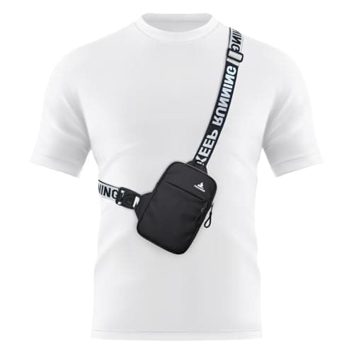 Peicees Mini Crossbody Sling Bag Chest Bag Dual Pocket Water Resistant Fanny Pack Running Phone Holder for Men Women Workout Travel Black