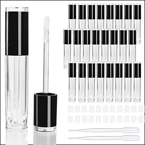 COSIDEA 26 pcs Refillable Empty 8ml Lip Gloss Tubes with clear WandRound black Lipgloss ContainersDIY cosmetic packing Container Bulk Wholesale