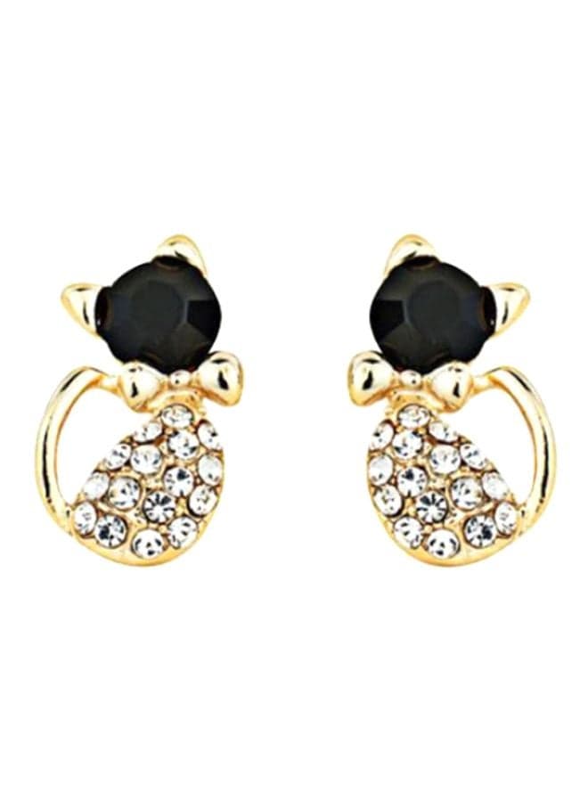 Alloy Rhinestone Studded Cat Stud Earrings