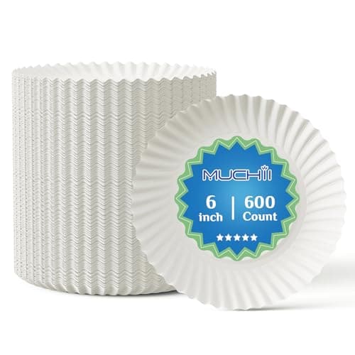 MUCHII 600 Count 6 Inch Paper Plates, White Uncoated Disposable Dessert Plates for Snacks, Cake, Candy