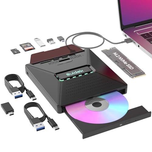 SUIDEK External CD DVD Drive for Laptop, 7 in 1 Portable CD DVD +/-RW Burner Reader with M.2 NVMe Interface,SD/Micro SD Card Slots and USB A Type C 2.0, Compatible with Laptop PC Mac Windows Linux