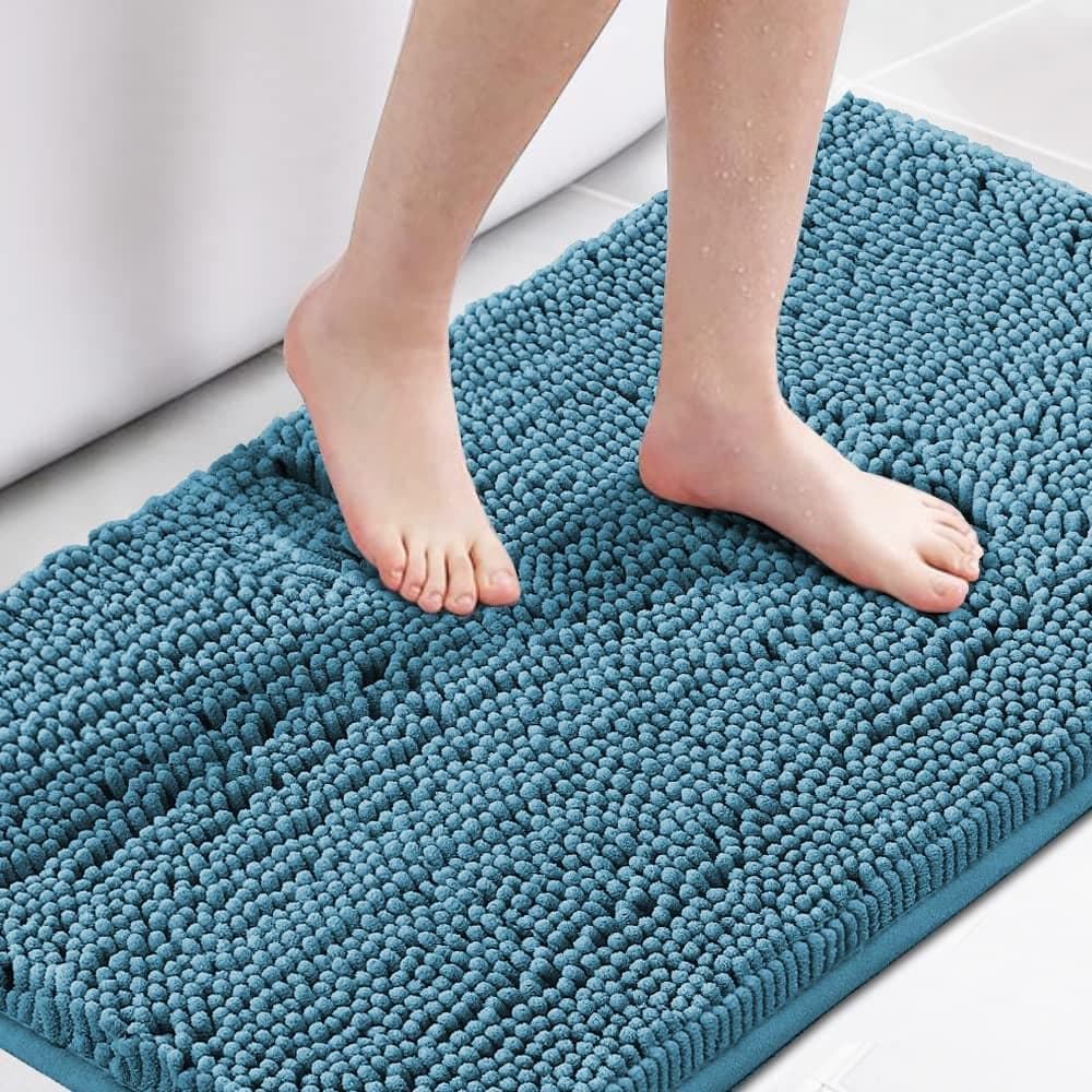 HVERSAILTEX Microfiber Bath Rugs Chenille Floor Mat Ultra Soft Washable Bathroom Dry Fast Water Absorbent Bedroom Area Rugs 24 x 42 Inch Dark Teal